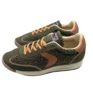 Baskets femme moumoute kaki et camel