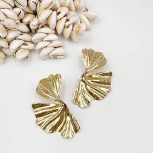 Boucles d’oreilles feuilles de ginkgo , puces d’oreilles – Bijou en acier inoxydable