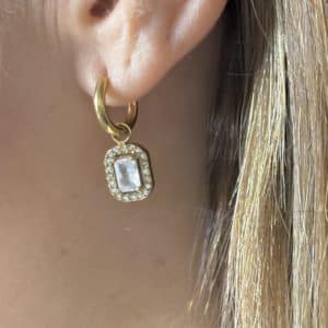 Boucles d’oreilles mini créoles en acier inoxydable et pendentifs sertis de strass