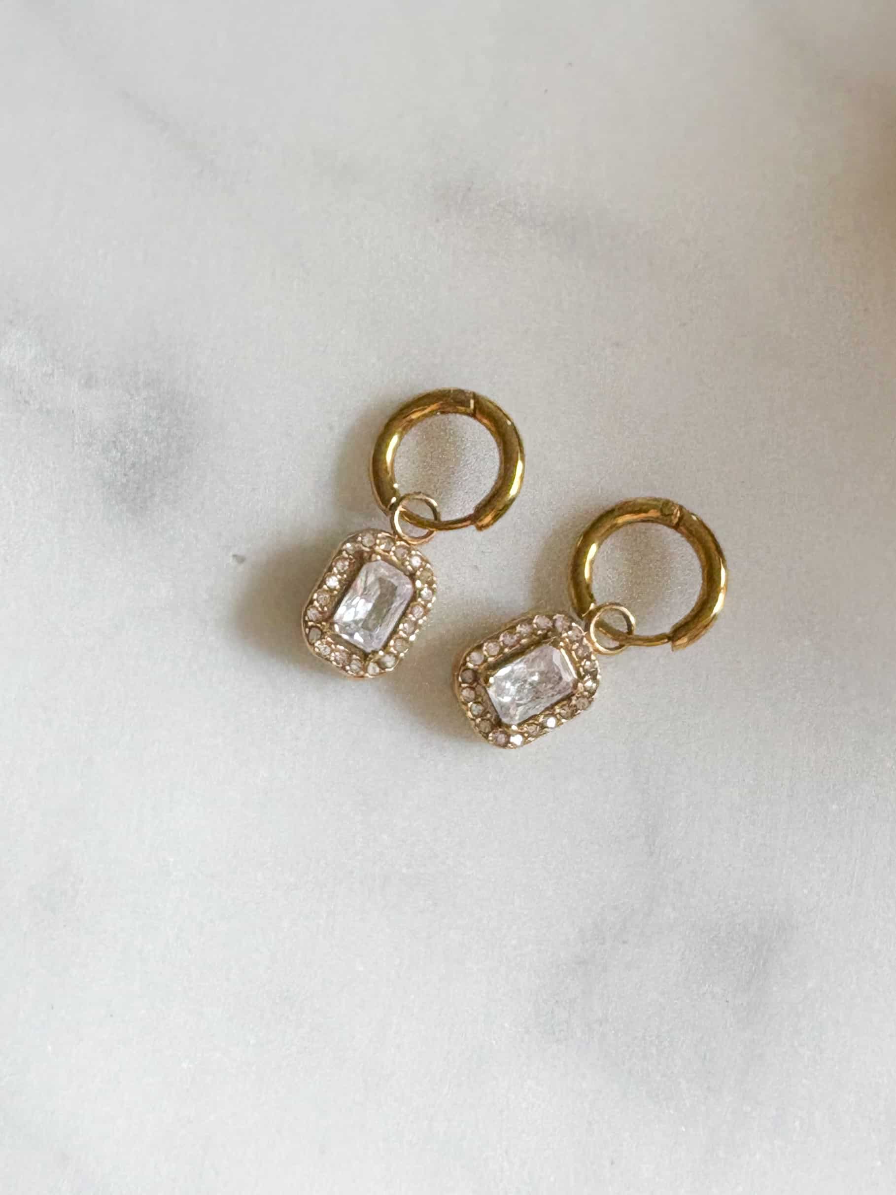 Boucles d’oreilles mini créoles en acier inoxydable et pendentifs sertis de strass