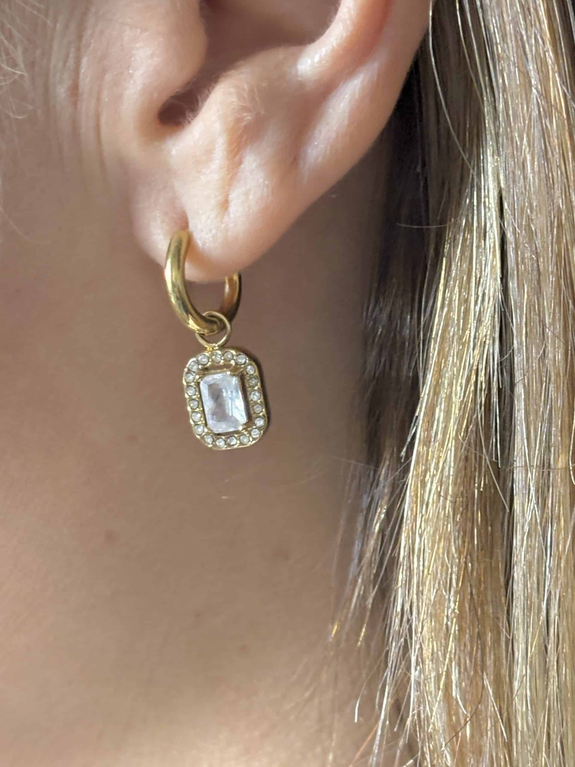 Boucles d’oreilles mini créoles en acier inoxydable et pendentifs sertis de strass