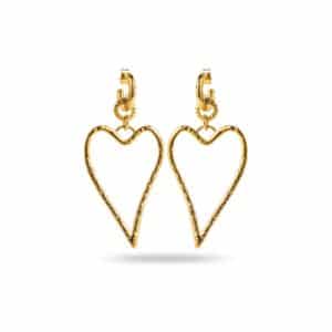 Boucles d’oreilles pendantes en acier inoxydable de couleur dorée et en forme de coeurs
