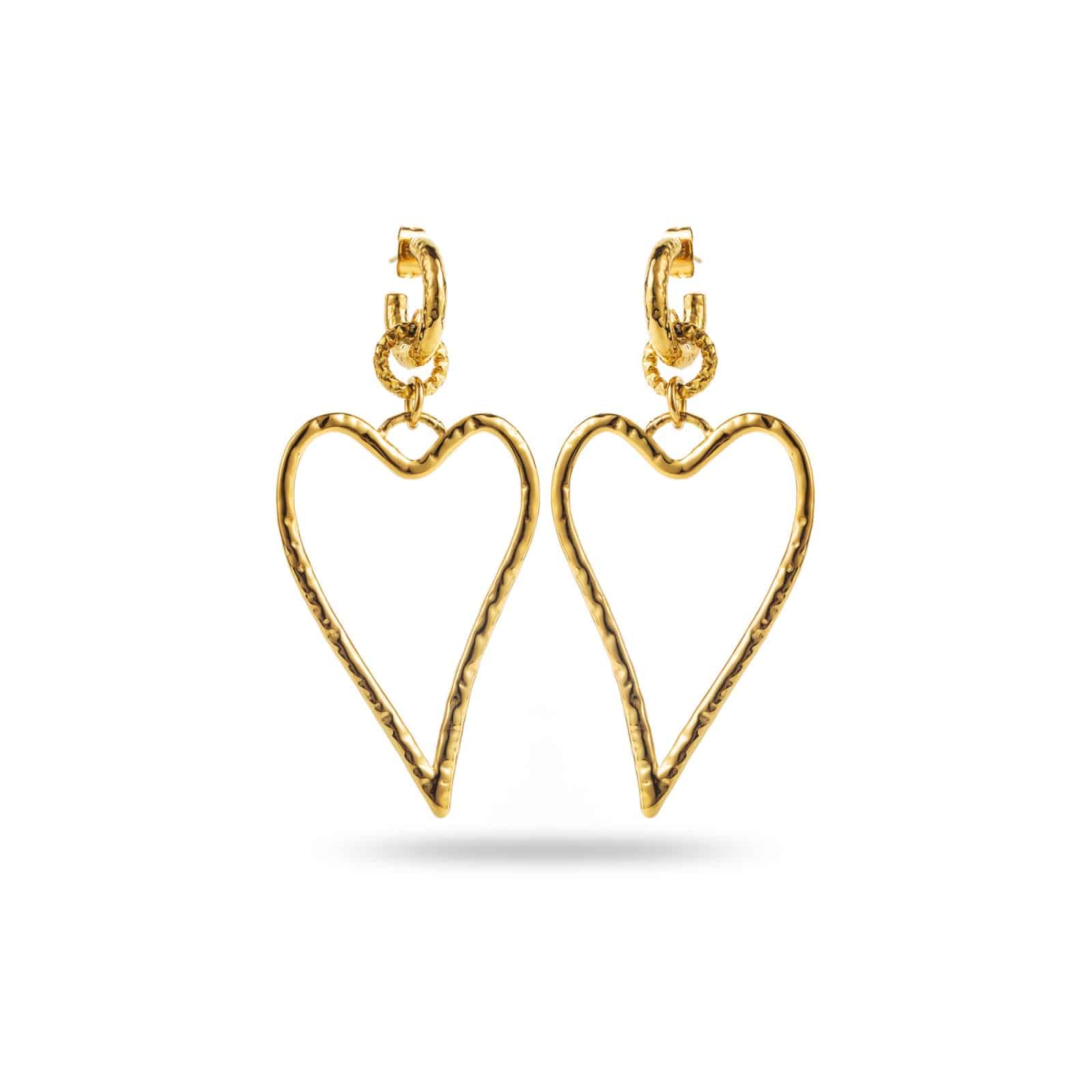 Boucles d’oreilles pendantes en acier inoxydable de couleur dorée et en forme de coeurs