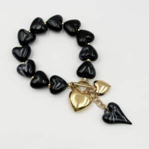 Bracelet coeurs bleus et pampilles coeurs noirs