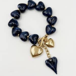 Bracelet coeurs bleus et pampilles coeurs