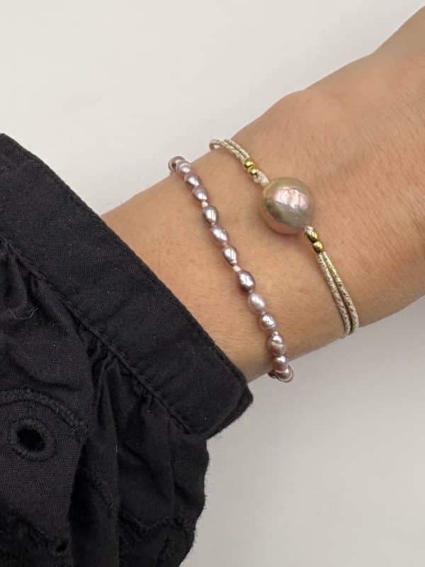 Bracelet de perles naturelles véritable de couleur rosée
