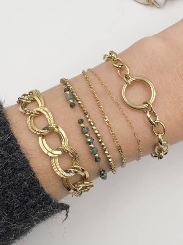 Bracelet double tour en acier inoxydable et perles de rocaille