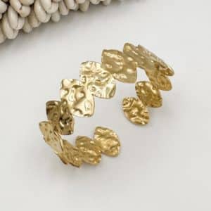 Bracelet jonc martelé en acier inoxydable or  et petits épis