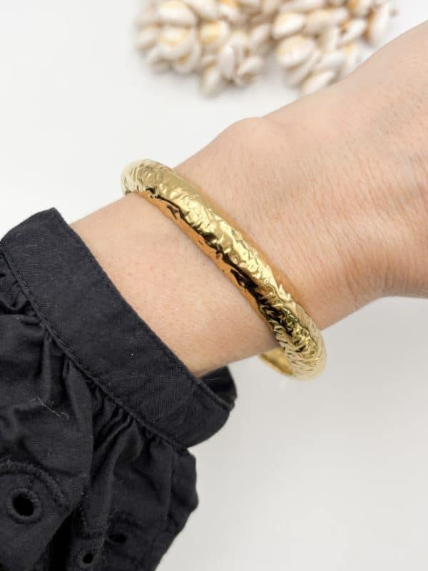 Bracelet jonc martelé en acier inoxydable or martelé