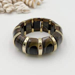 Bracelet monté sur élastique avec perles en acétate de couleur marron