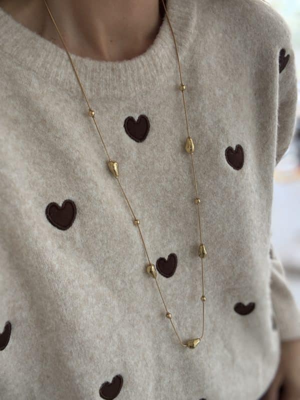 Collier sautoir avec gouttes en acier inoxydable doré