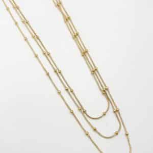 Collier sautoir multirangs en acier inoxydable doré – Collier multirangs composé de trois chaines en acier doré