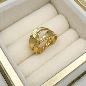 Bague composée de deux rangs martelés en acier inoxydable de couleur or