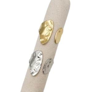 Bague large sur le doigt se resserrant sur le dessus, bijou en acier inoxydable martelé doré ou argenté