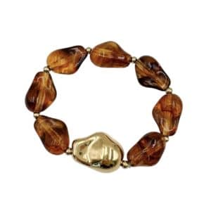 Bracelet en acier inoxydable et perles d’acétate couleur ambre