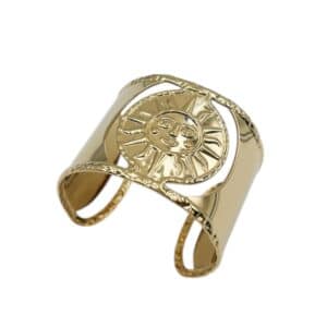 Bracelet manchette en acier inoxydable doré avec soleil ajouré
