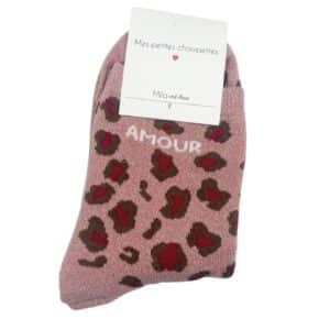 Chaussettes en coton à paillettes et message AMOUR rose