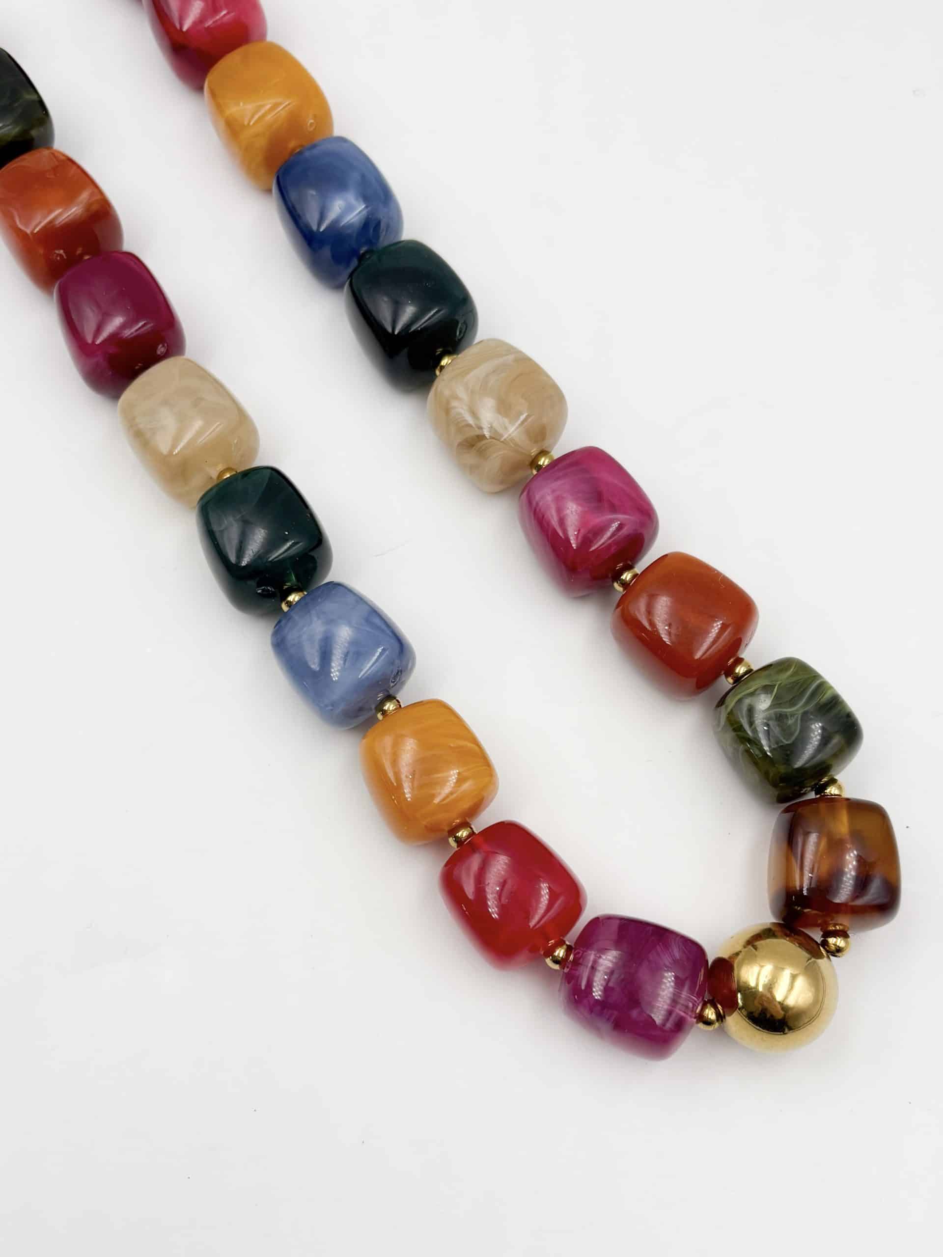 Collier pierres résine multicolore avec perles en acier inoxydable doré bijou en acier