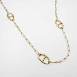 Collier sautoir à maillons XXL en acier inoxydable or avec pendentifs grain de café, maille marine– Bijou en acier inoxydable
