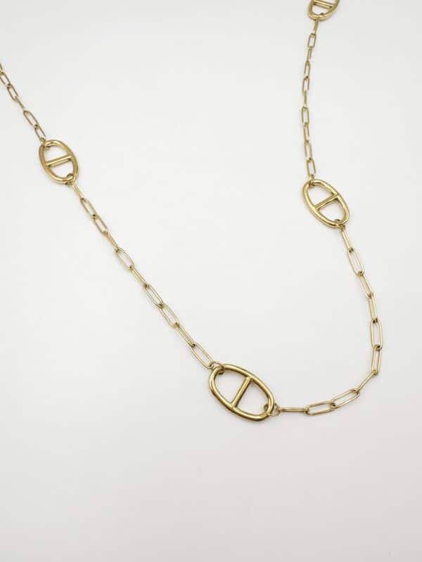 Collier sautoir à maillons XXL en acier inoxydable or avec pendentifs grain de café, maille marine– Bijou en acier inoxydable