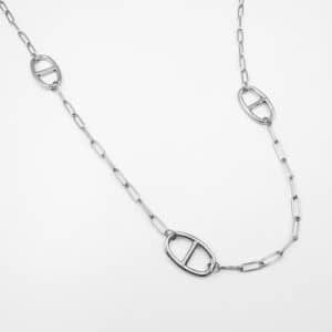 Collier sautoir à maillons XXL en acier inoxydable argenté avec pendentifs grain de café, maille marine– Bijou en acier inoxydable