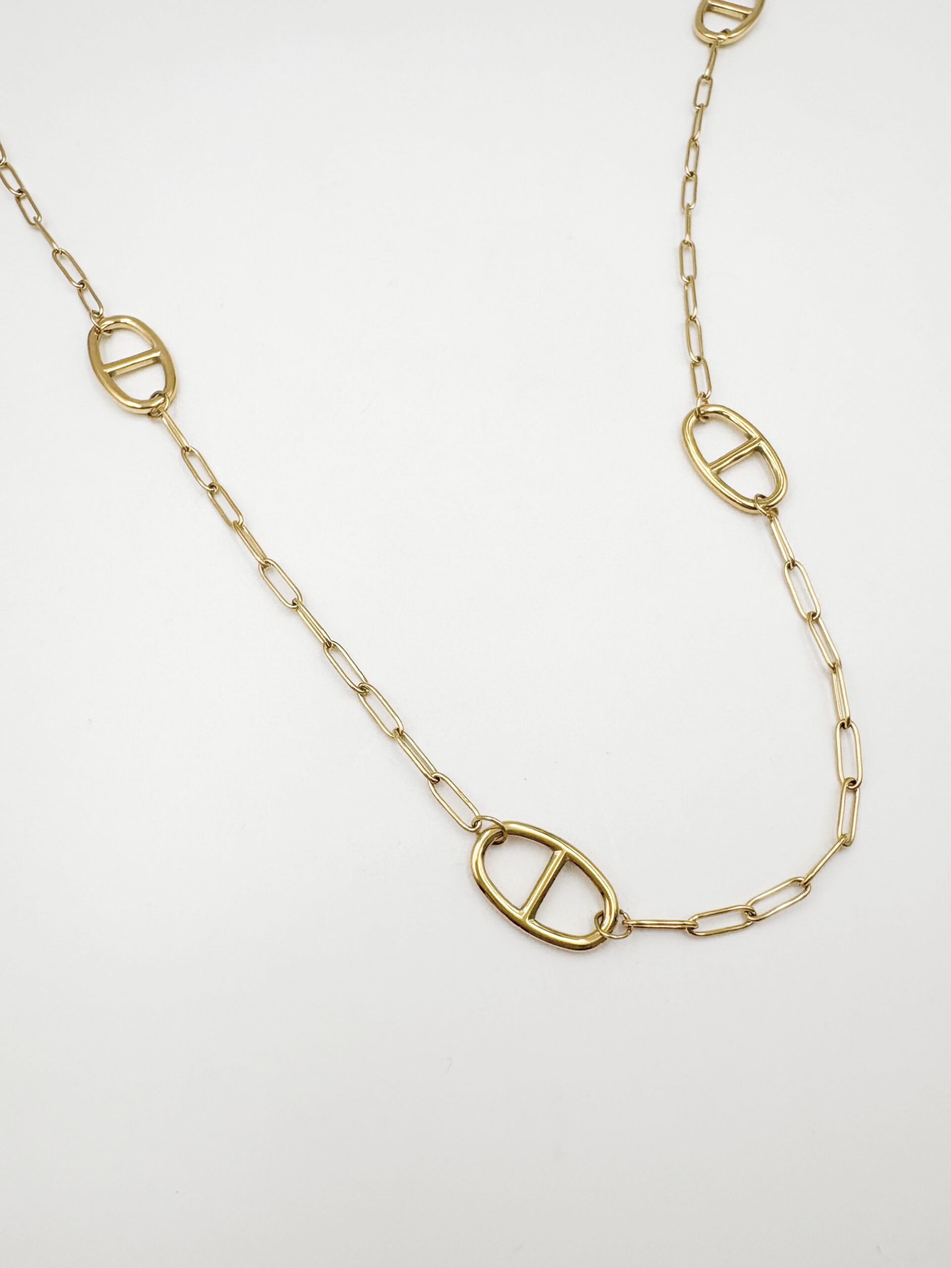 Collier sautoir à maillons XXL en acier inoxydable or avec pendentifs grain de café, maille marine– Bijou en acier inoxydable