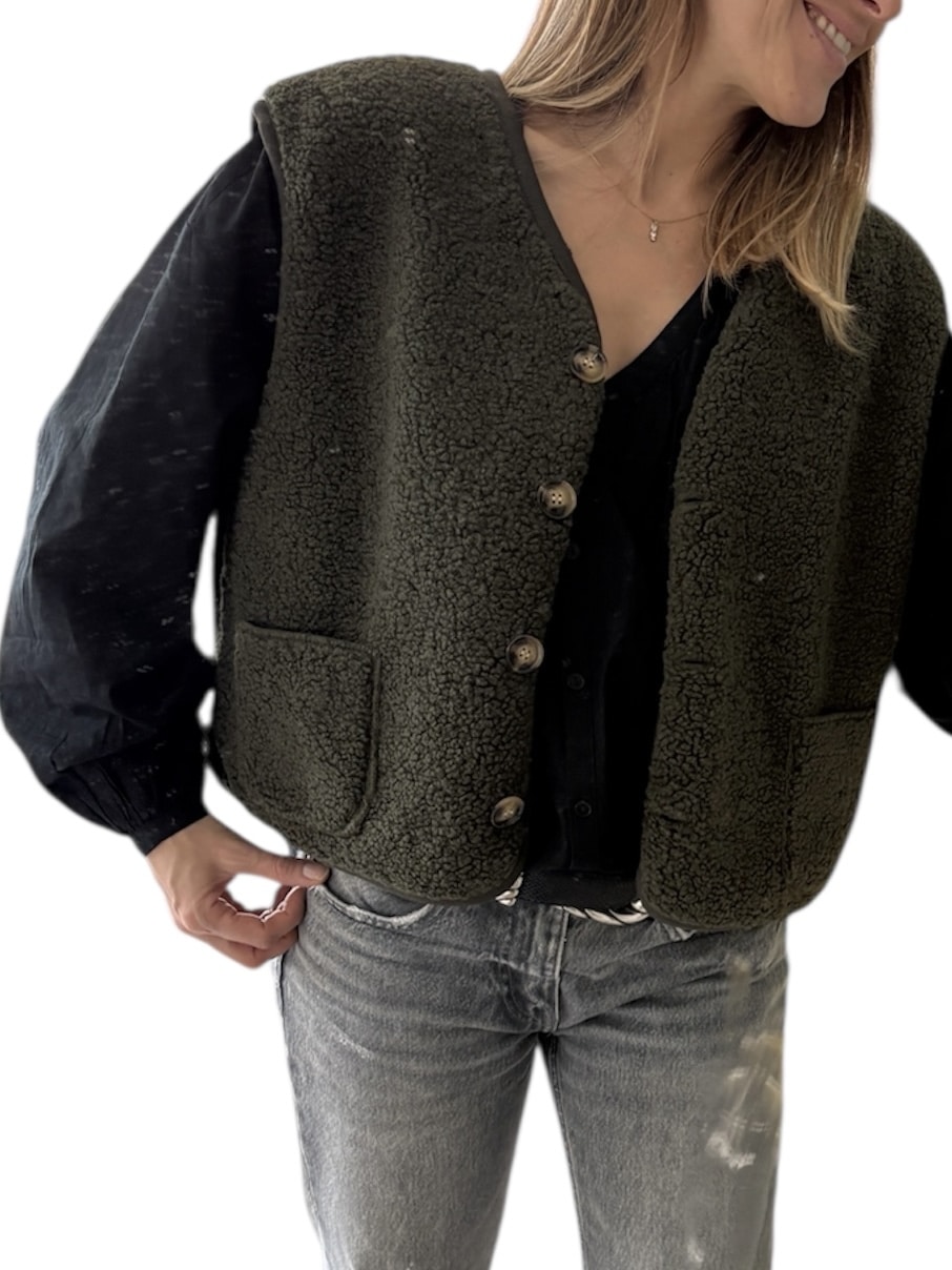 Gilet sans manches en moumoute Kaki