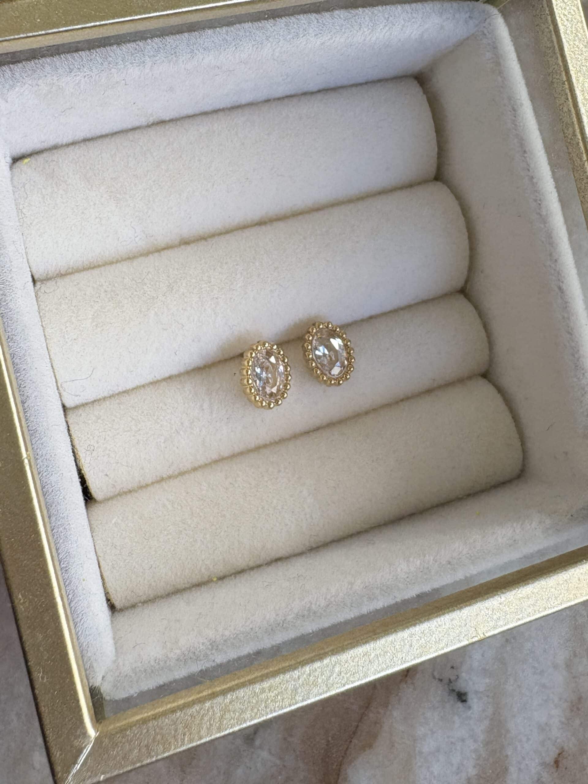 Puces d’oreilles ovales SISSI en acier inoxydable et zircons blancs