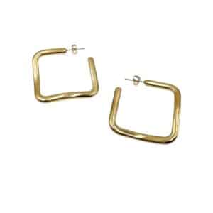 Boucles d'oreilles créoles de forme carrée en acier inoxydable de couleur or - Bijou en acier inoxydable doré