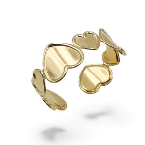 Bracelet jonc manchette en acier inoxydable doré composé d'une ribambelle de petit coeurs