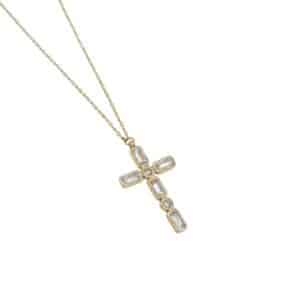 Collier sautoir en acier inoxydable avec magnifique pendentif en forme de croix et serti de strass blancs