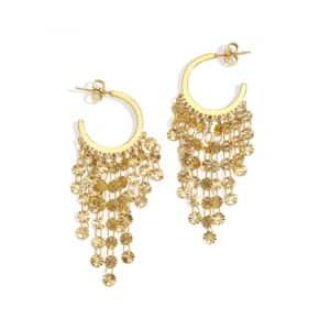 Créoles de forme RONDE en acier inoxydable OR avec chaines et petits soleils