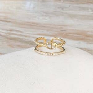 Bague grain de café et strass bijou en acier inoxydable doré