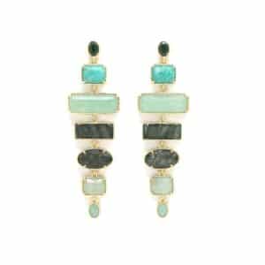 Boucles d'oreilles pendantes avec pierres naturelles de couleur vert et bleu