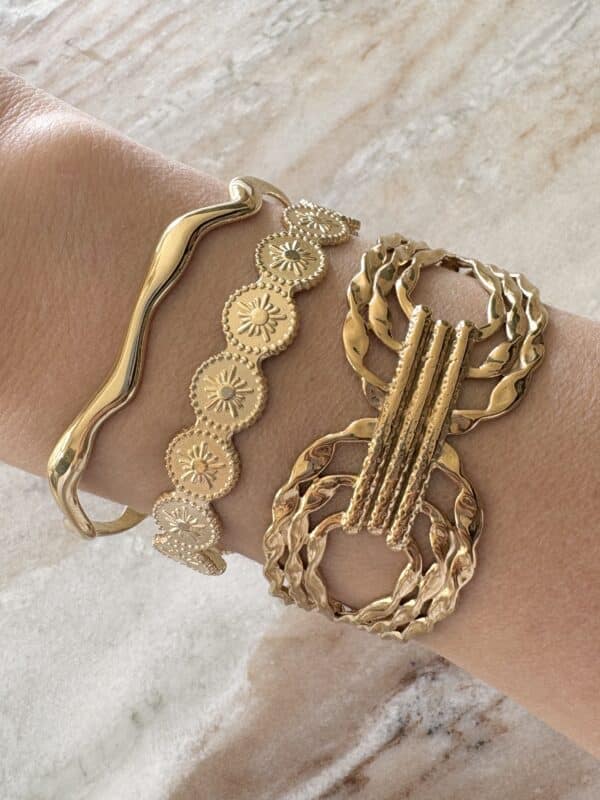 Bracelet jonc en acier inoxydable avec petits soleils