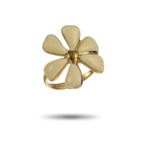 Bague large en acier inoxydable doré en forme de fleur beige Bijou en acier inoxydable 