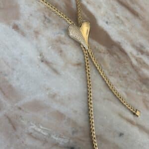 Collier cravate doré en acier inoxydable – Chaîne rétro & cœur strass - Bijou en acier inoxydable doré