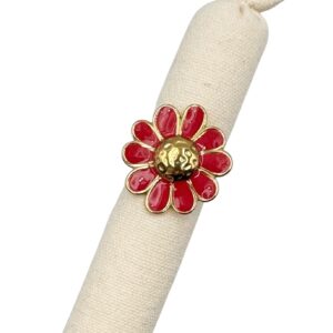 bague fine en acier inoxydable doré avec fleurs émaillées et colorées
