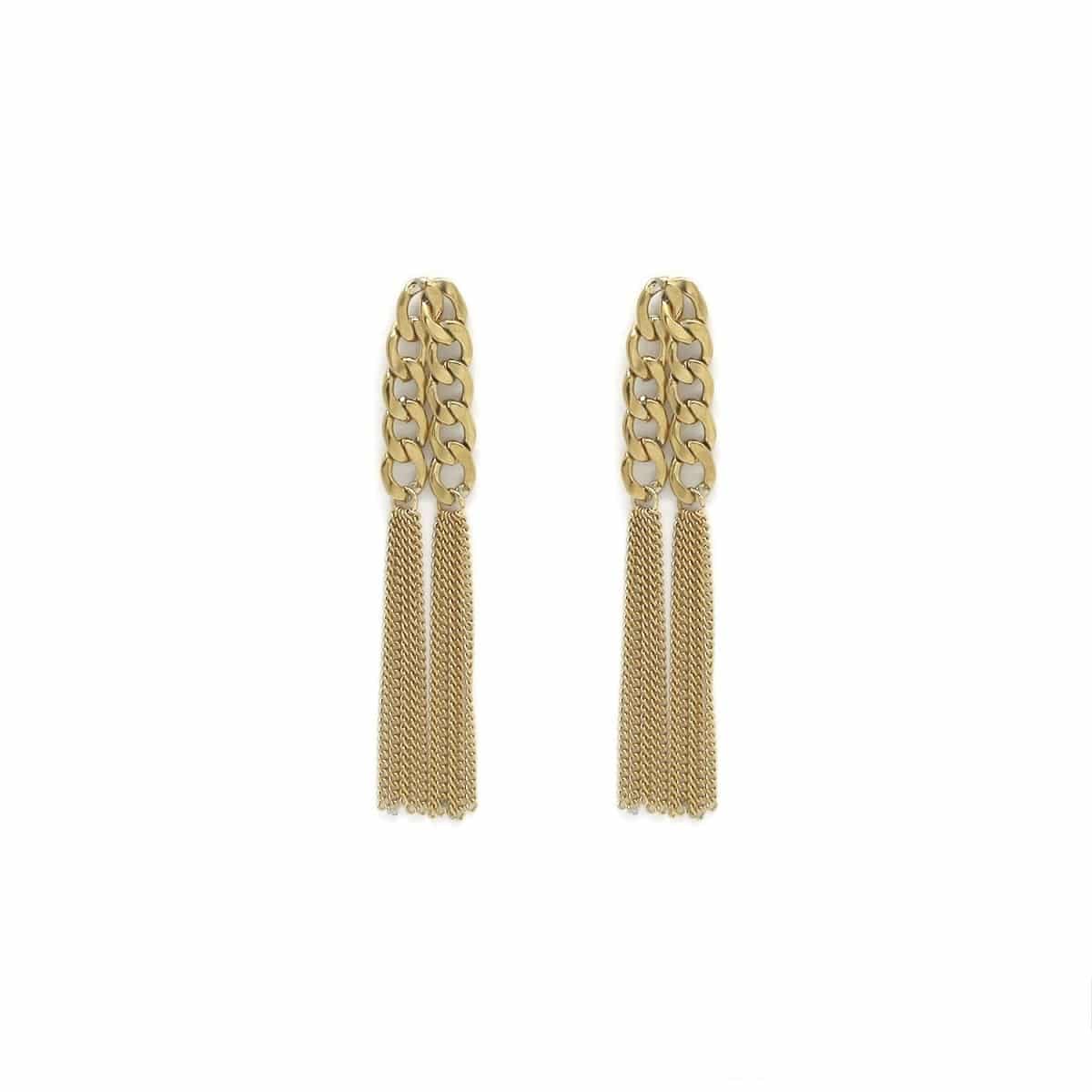 Boucles d'oreilles pendantes en acier inoxydable composées de chaines plus ou moins épaisses - Bijou rétro vintage waterproof en acier inoxydable doré