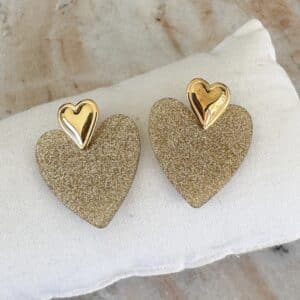 Boucles d’oreilles pendantes en acier inoxydable doré et résine de couleur dorée pailletée – Bijou en acier inoxydable de couleur dorée