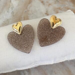 Boucles d'oreilles GABIN - Doré & Pailleté taupe