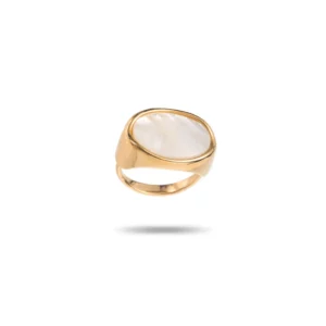 Bague large en acier inoxydable doré et pierre naturelle de nacre