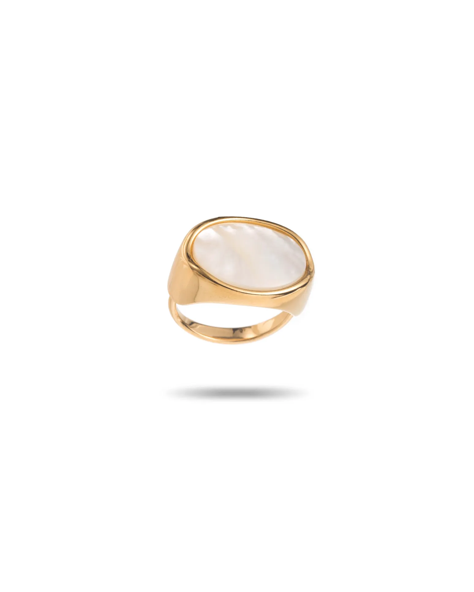 Bague large en acier inoxydable doré et pierre naturelle de nacre