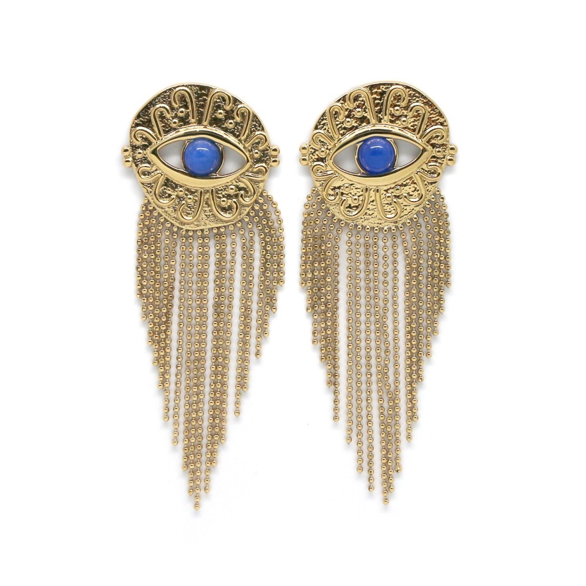 Boucles d'oreilles pendantes SARAHIA - Doré & Bleu