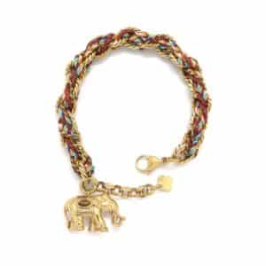 Bracelet avec cordon et chaine en acier inoxydable emmêlés pendentif éléphant - Bijou en acier inoxydable 