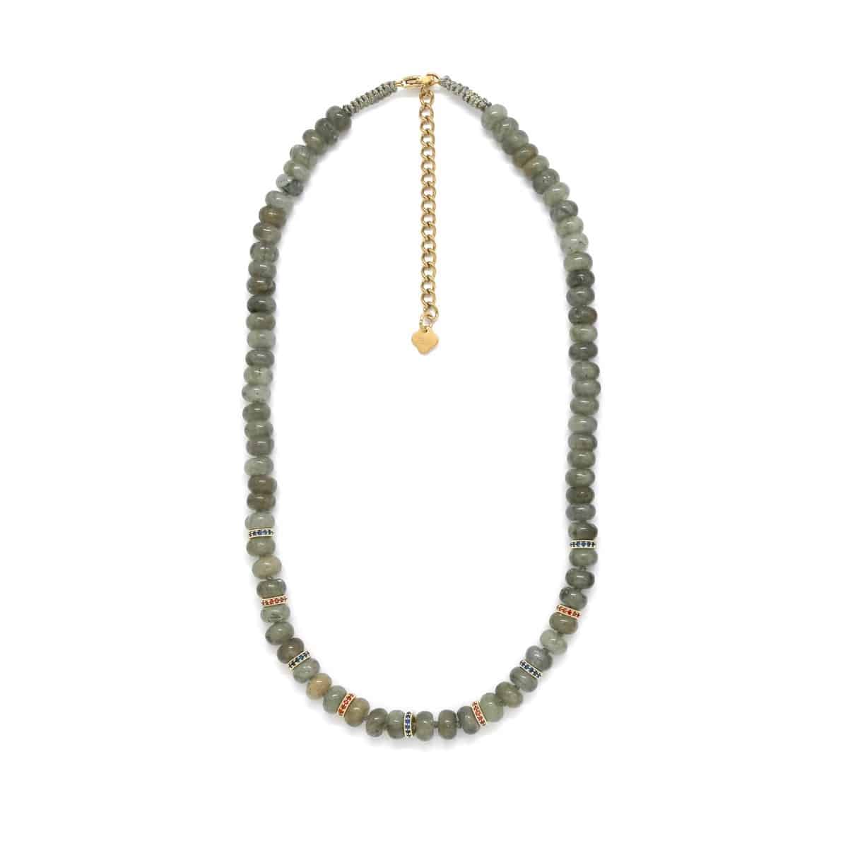 Collier en pierres naturelles de Labradorite et strass multicolores