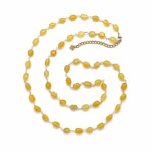 Collier sautoir en acier inoxydable et pierres naturelle d'agathe teintée de jaune