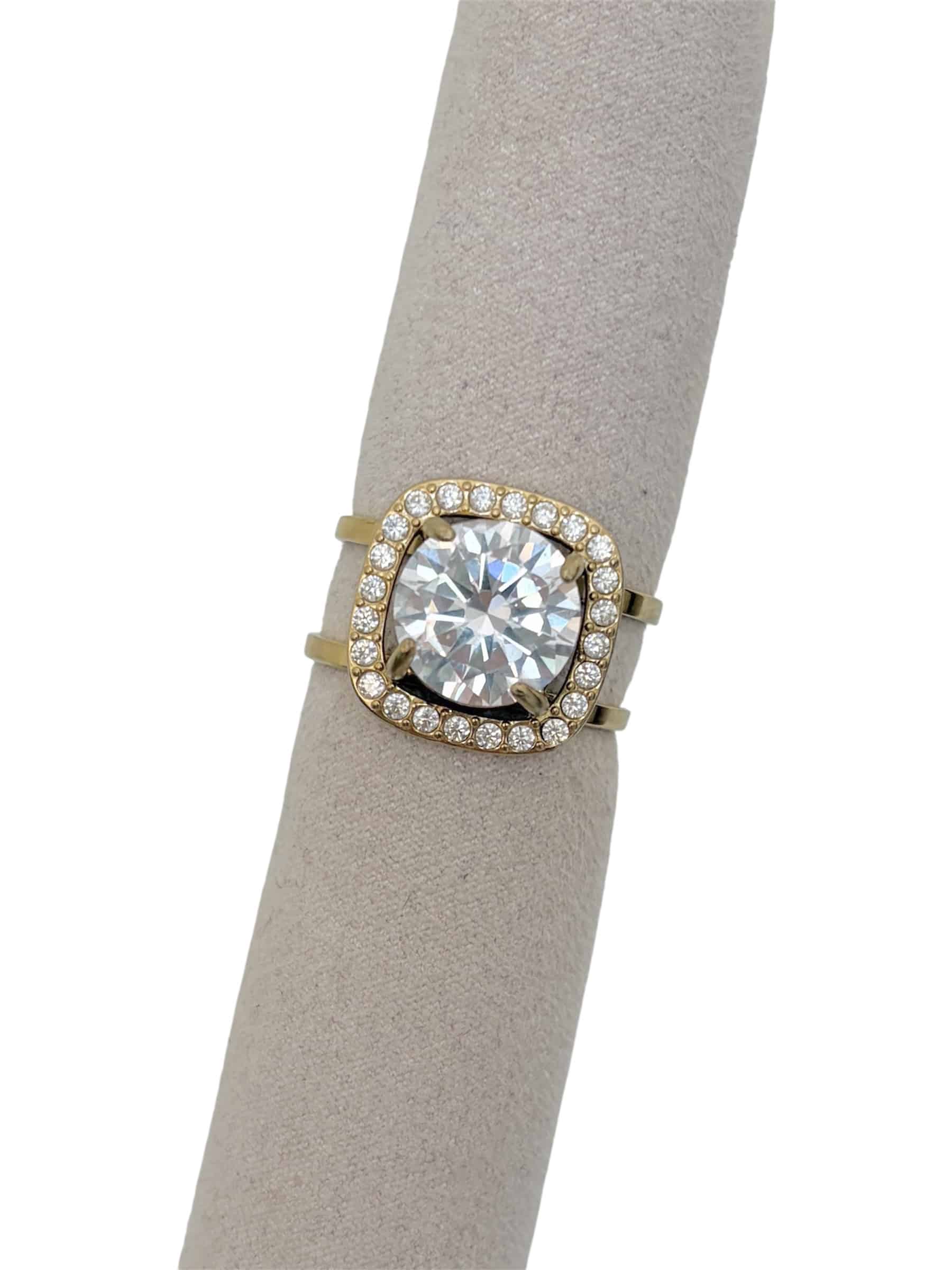 Bague a double anneaux en acier inoxydable supplanté d'une ribambelles et strass blancs