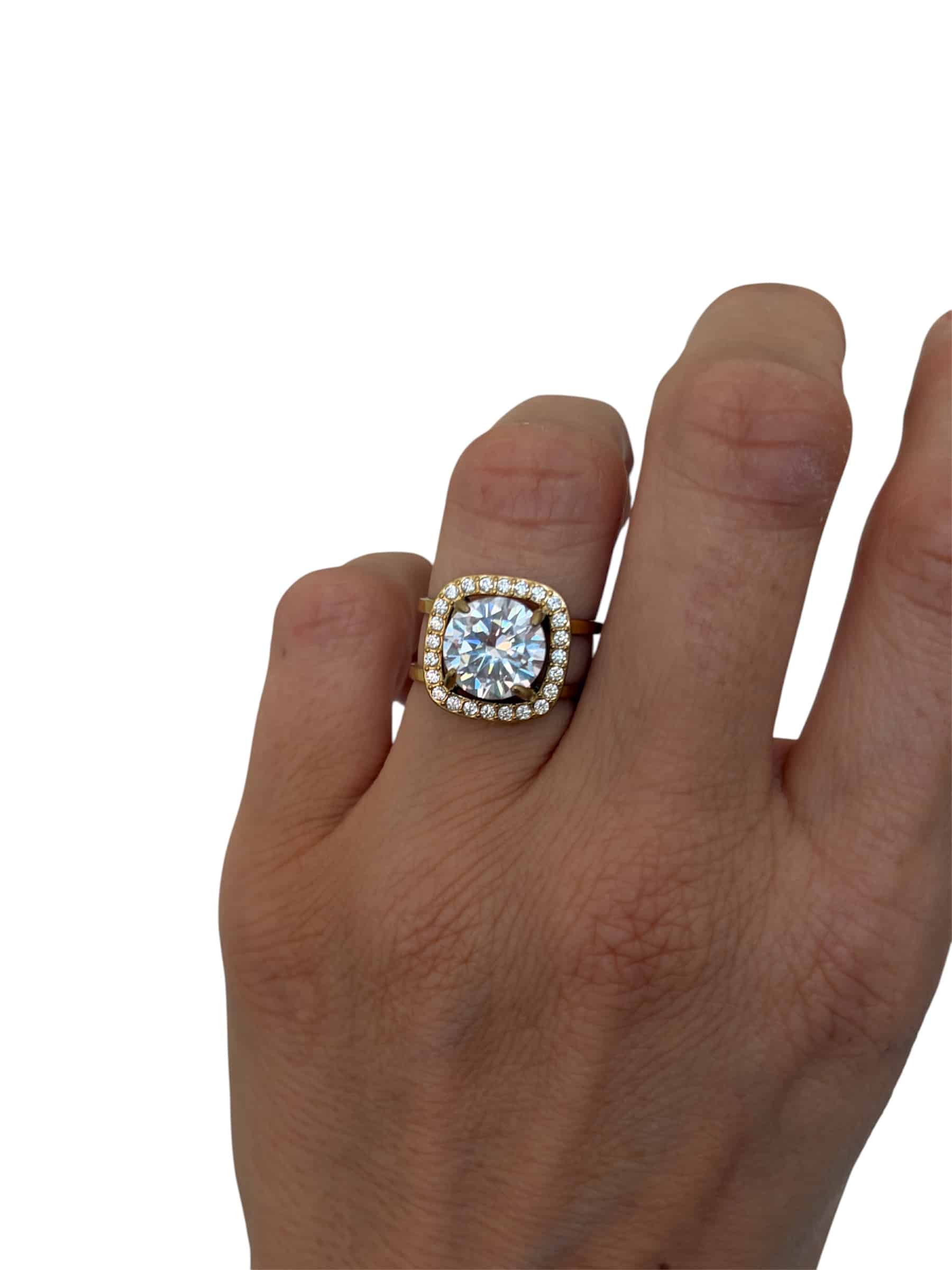 Bague a double anneaux en acier inoxydable supplanté d'une ribambelles et strass blancs bijou