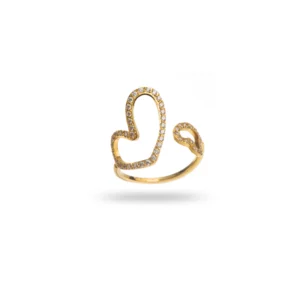 Bague composée d'un fin anneau en acier inoxydable doré et deux petits coeurs sertis de strass blancs